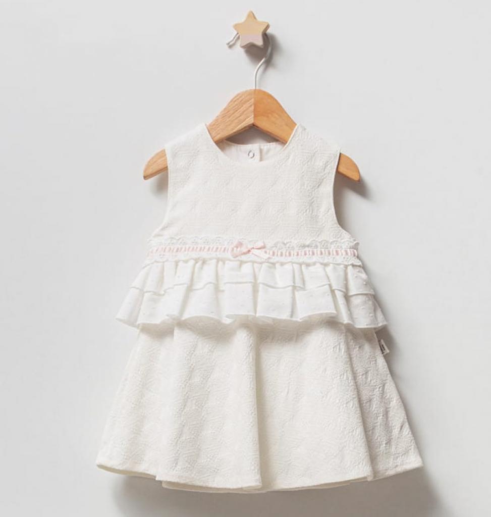 Tongs Baby 5146Ekr 8690000051090 TO5146-W White Jacquard Frilled Dress(3-24 months)