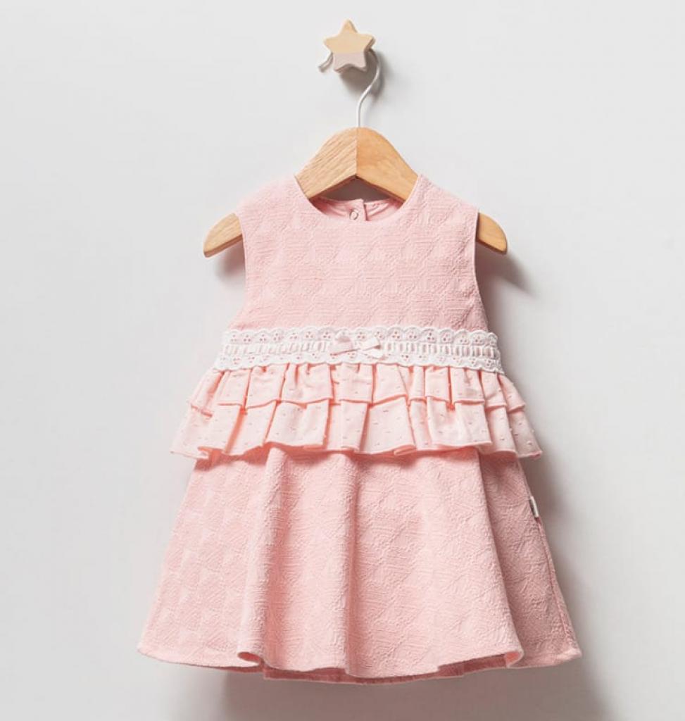 Tongs Baby 5146Pembre 8690000051045 TO5146-p Pink Jacquard Frilled Dress(3-24 months)
