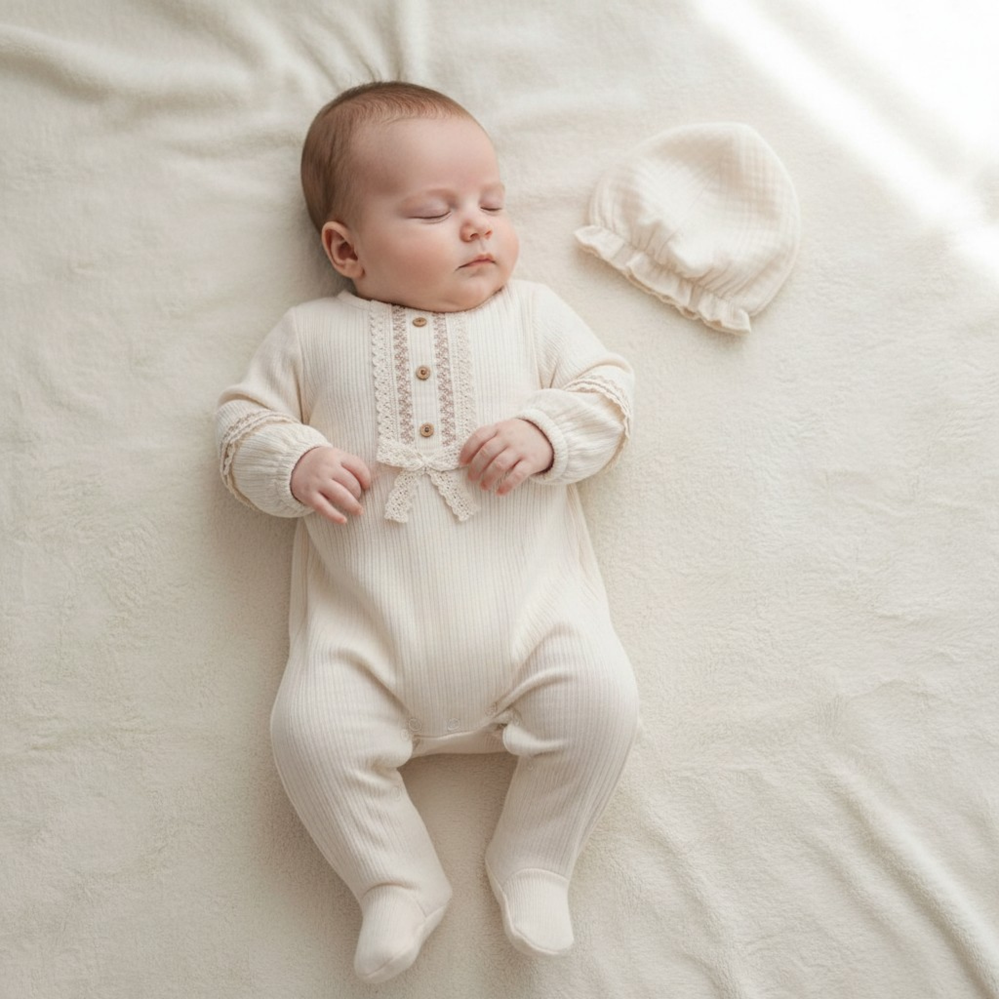 Tongs Baby 5410Be 8692023111209 TO5410 Biscuit embroidered Romper and Hat (0-9 months)