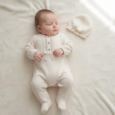 TO5410 Biscuit embroidered Romper and Hat (0-9 months)