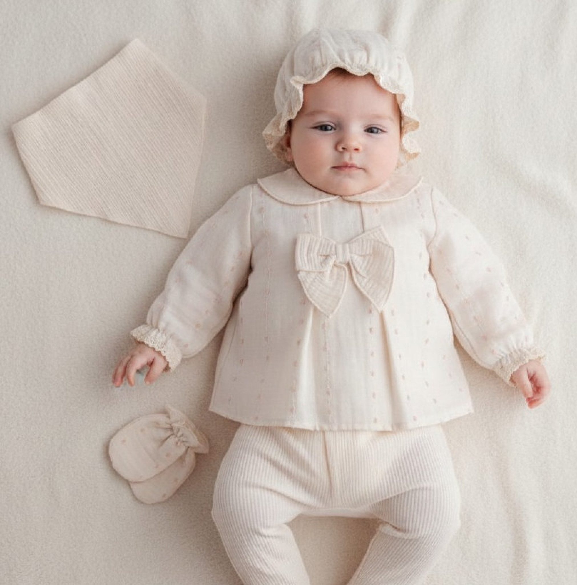 Tongs Baby 5414E 869202311115 TO5414 Ecru/Pink Dotty Layette 5 Piece(0-1 months)