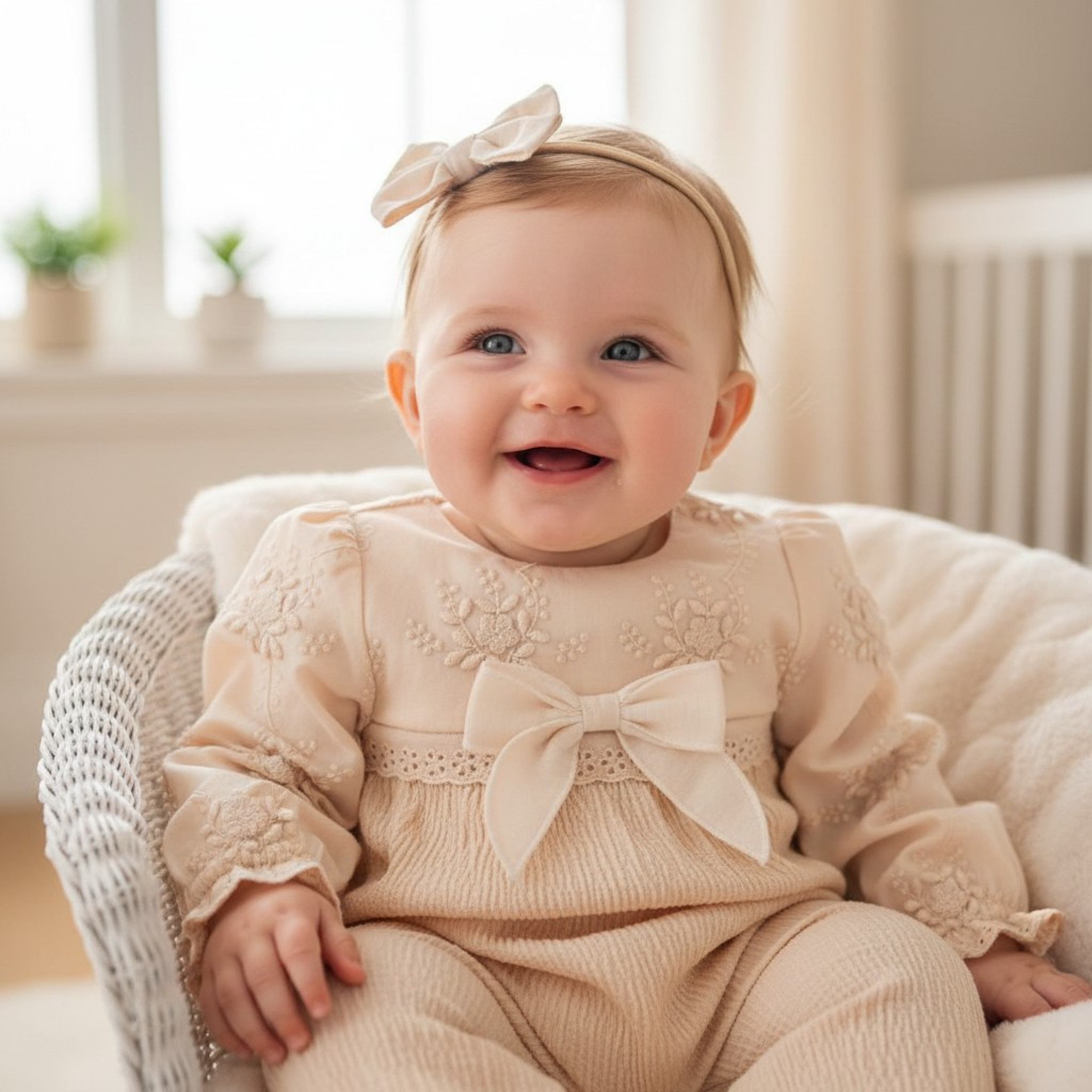 Tongs Baby 5451Be 8692023111209 TO5451-B Biscuit embroidered Creped Romper (0-9 months)