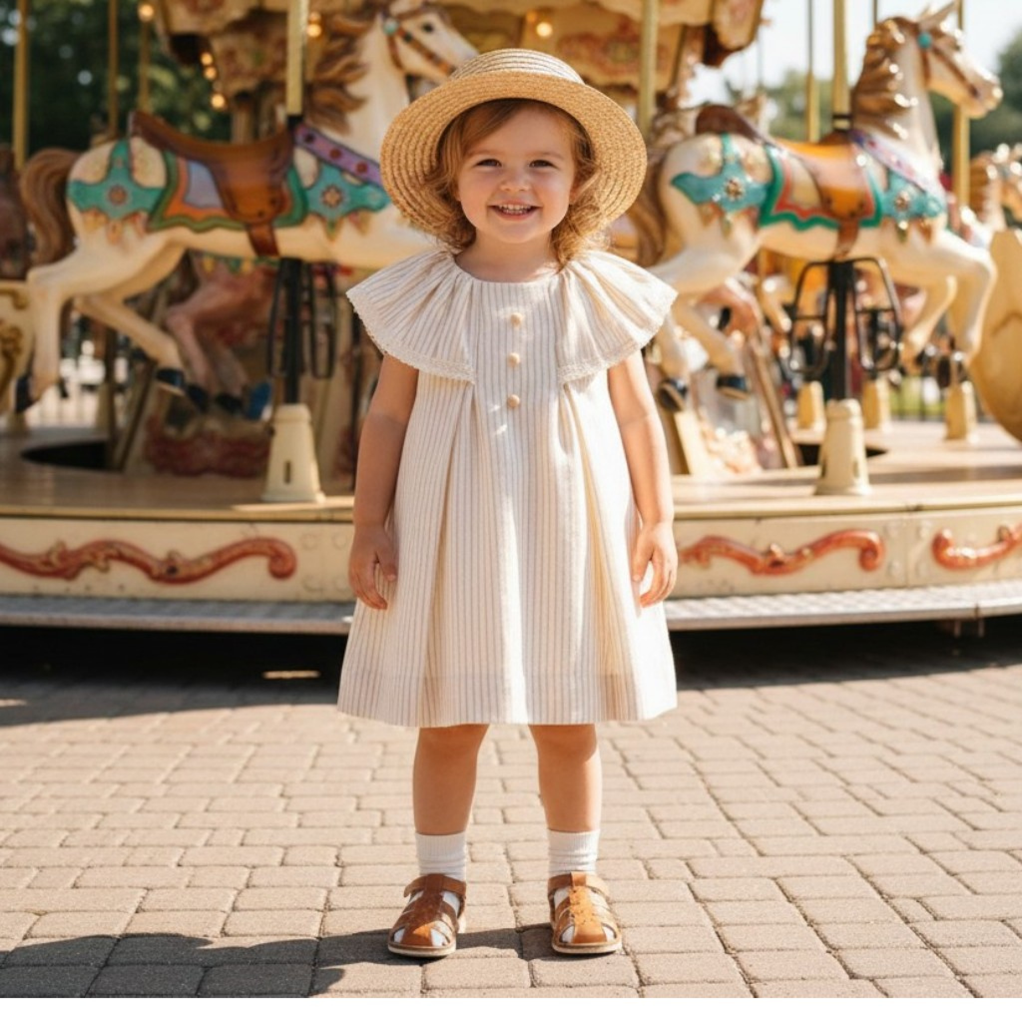 Tongs Baby 5531Kahv 8692023112879 TO5531B Cotton Stripe Woven Dress(6-36 months)