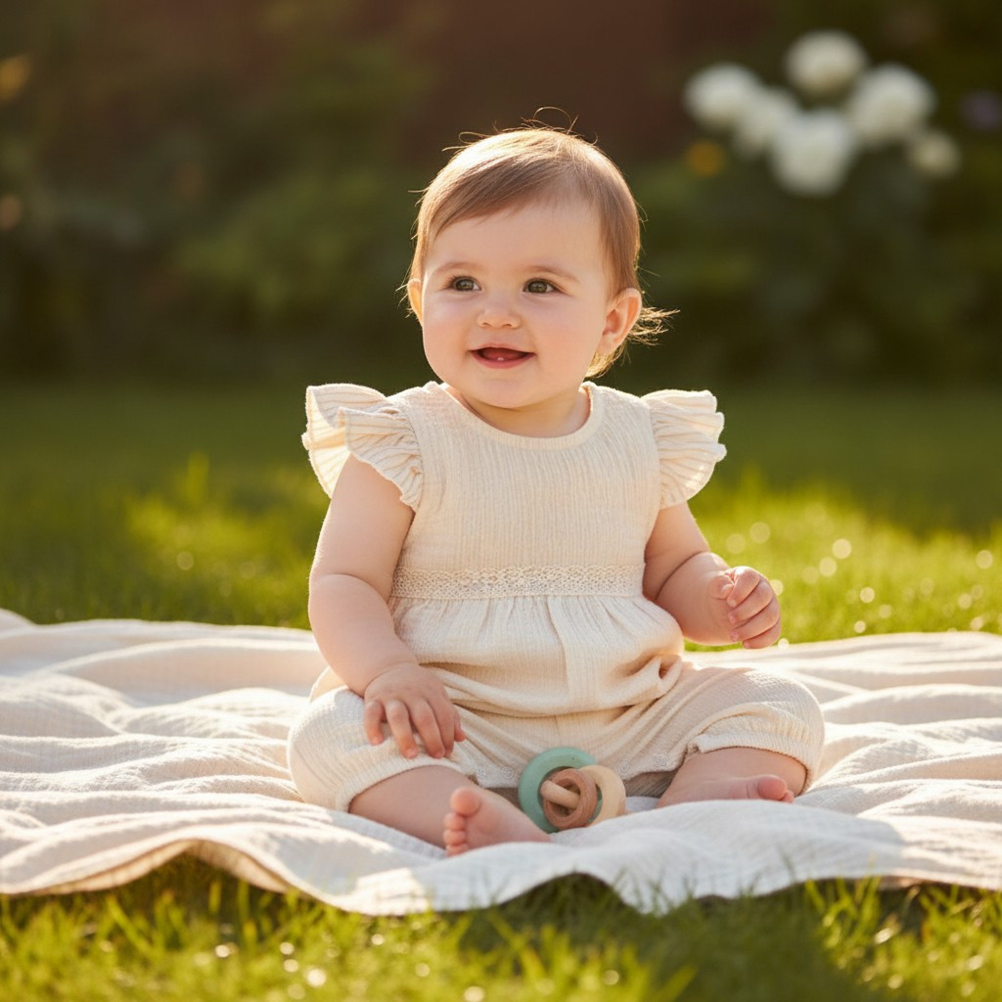 Tongs Baby 5536P 8690000080960 TO5536-E Ecru Cotton Romper with Lace (1-9 months)