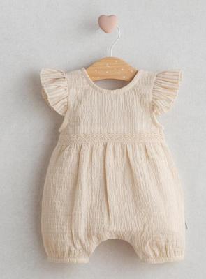 Tongs Baby 5536P 8690000080960 TO5536-E Ecru Cotton Romper with Lace (1-9 months)