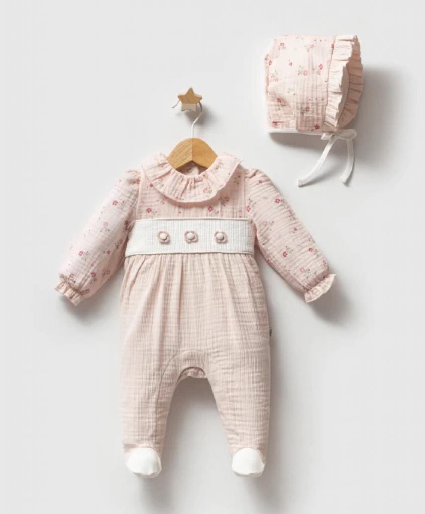 Tongs Baby  * TO5592P  Spanish Floral All In one and bonnet(0-6 months)