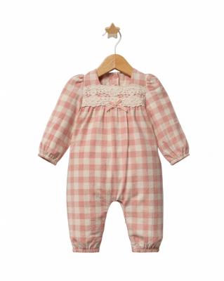 Tongs Baby  * TO5773 Checked and Lace Romper ( 0-9 months)
