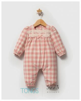 Tongs Baby  * TO5773 Checked and Lace Romper ( 0-9 months)