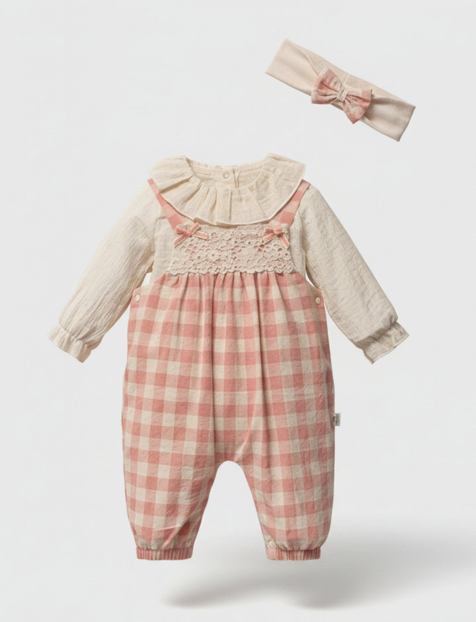 Tongs Baby 5776 * TO5776 Checked and Lace Dungaree ( 0-9 months)