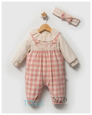 Tongs Baby 5776 * TO5776 Checked and Lace Dungaree ( 0-9 months)