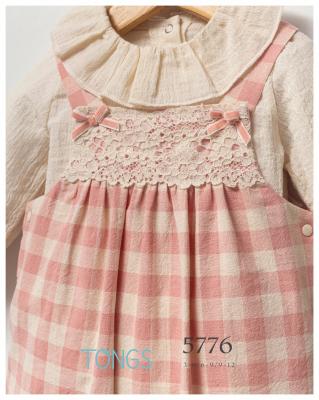 Tongs Baby 5776 * TO5776 Checked and Lace Dungaree ( 0-9 months)