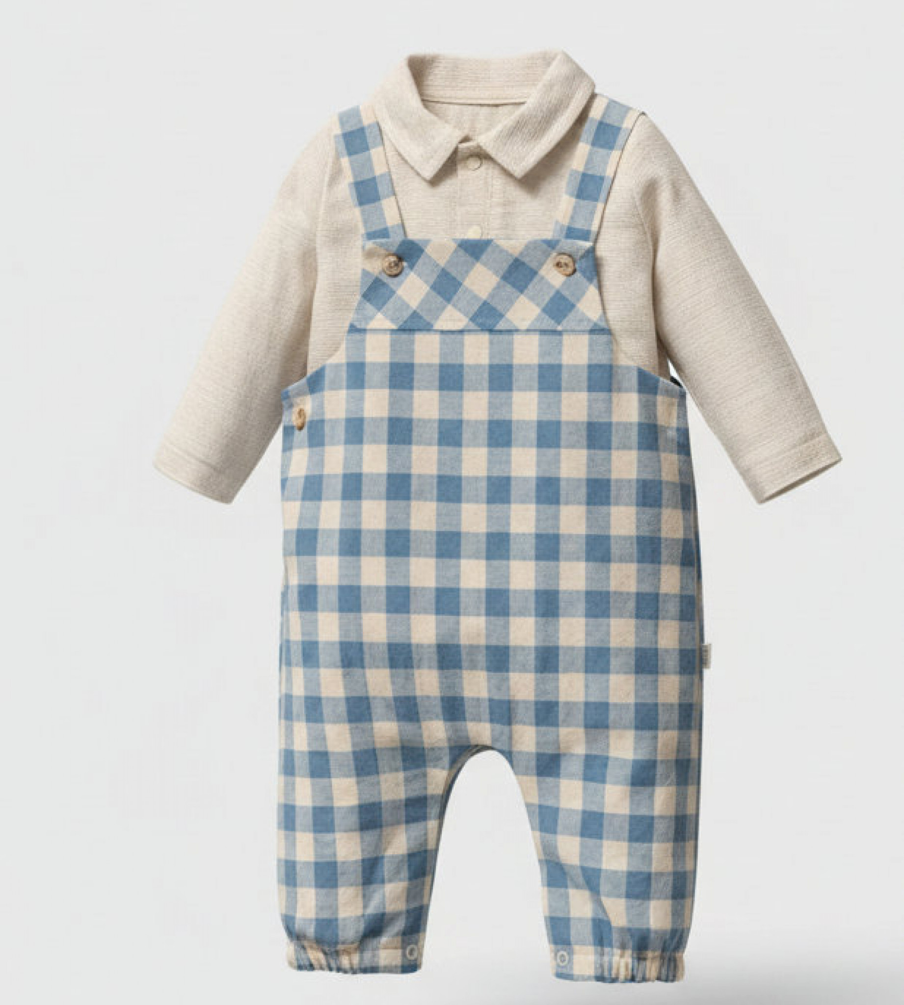 Tongs Baby 5794 8692023118484 TO5794 Checked Linen Dungaree set(3-12 months)