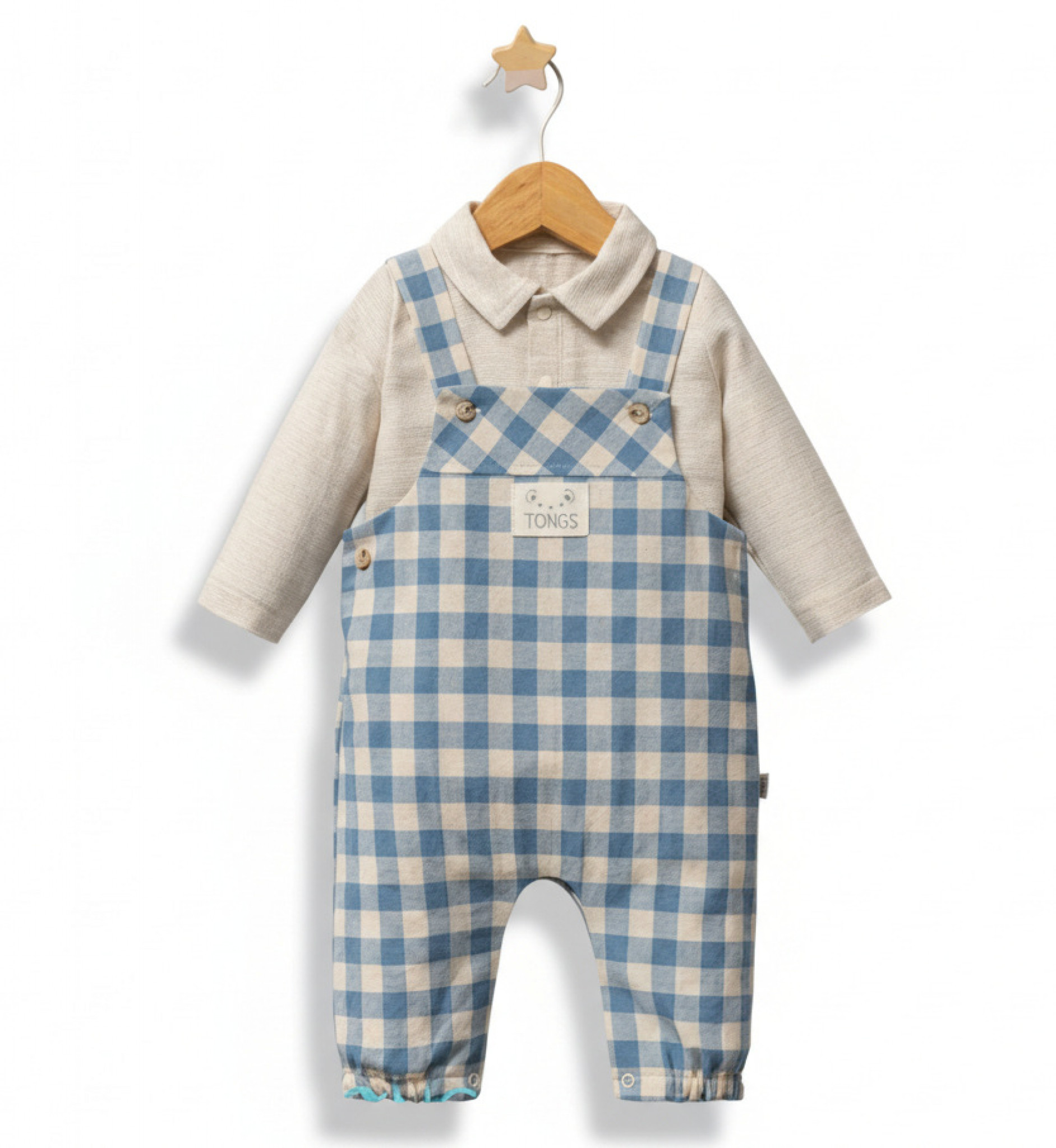 Tongs Baby 5794 8692023118484 TO5794d Checked Linen Dungaree set(3-12 months)