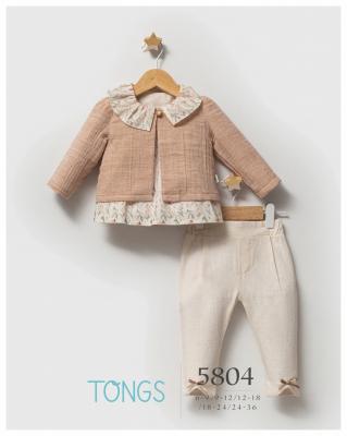 Tongs Baby 5804 8692023117838 TO5804 Floral Hemp & Cotton Three Piece Set (6-36 months)