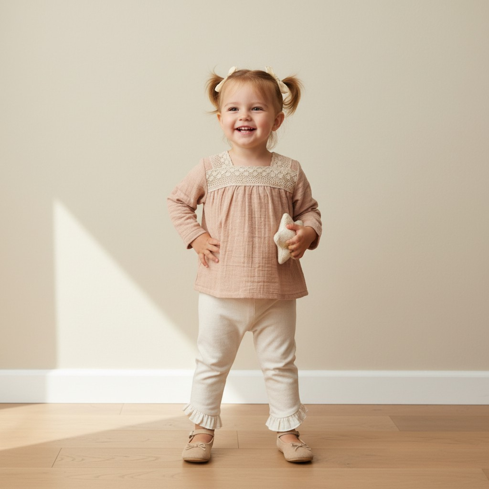 Tongs Baby 5805 * TO5805P Lace and hemp muslin Two Piece Set (6-36 months)
