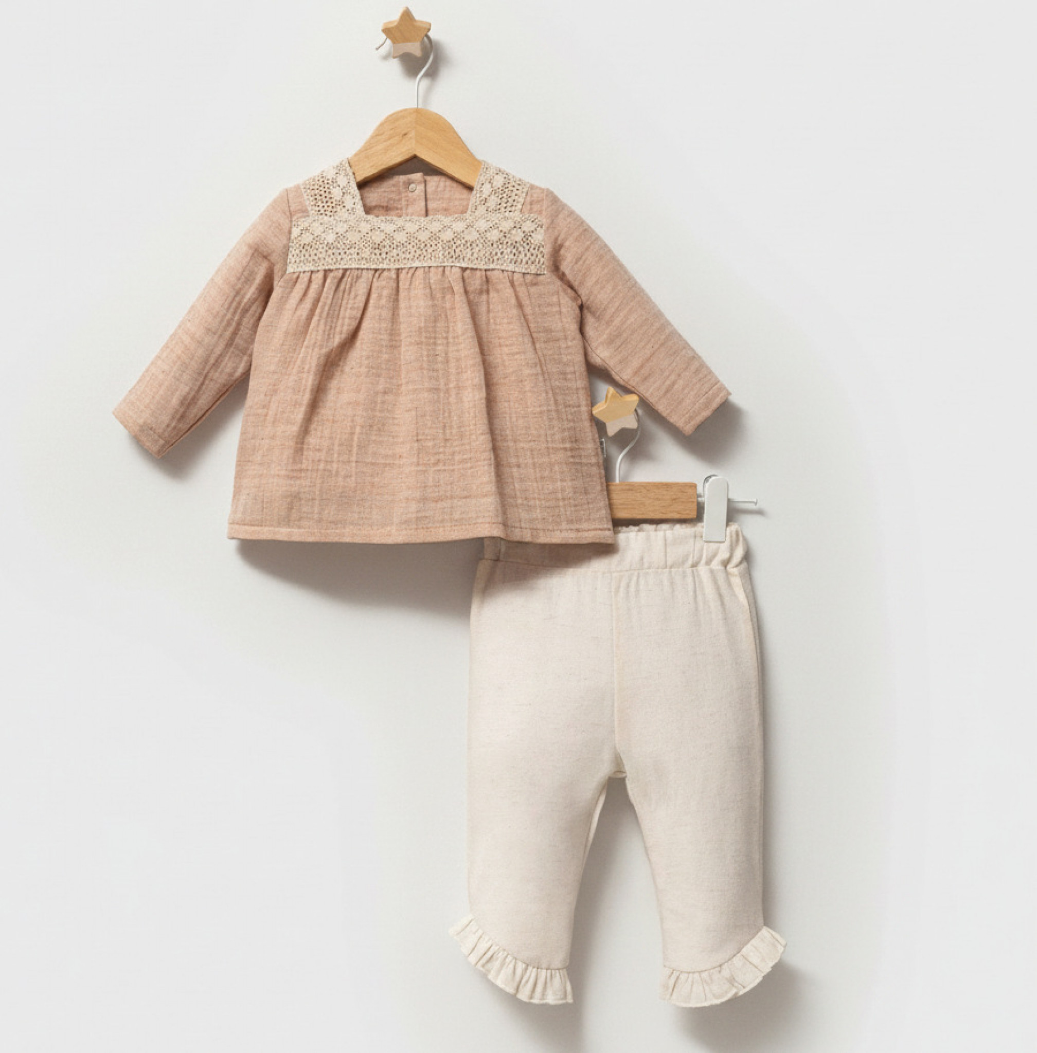 Tongs Baby 5805 * TO5805 Lace and hemp Two Piece Set (6-36 months)