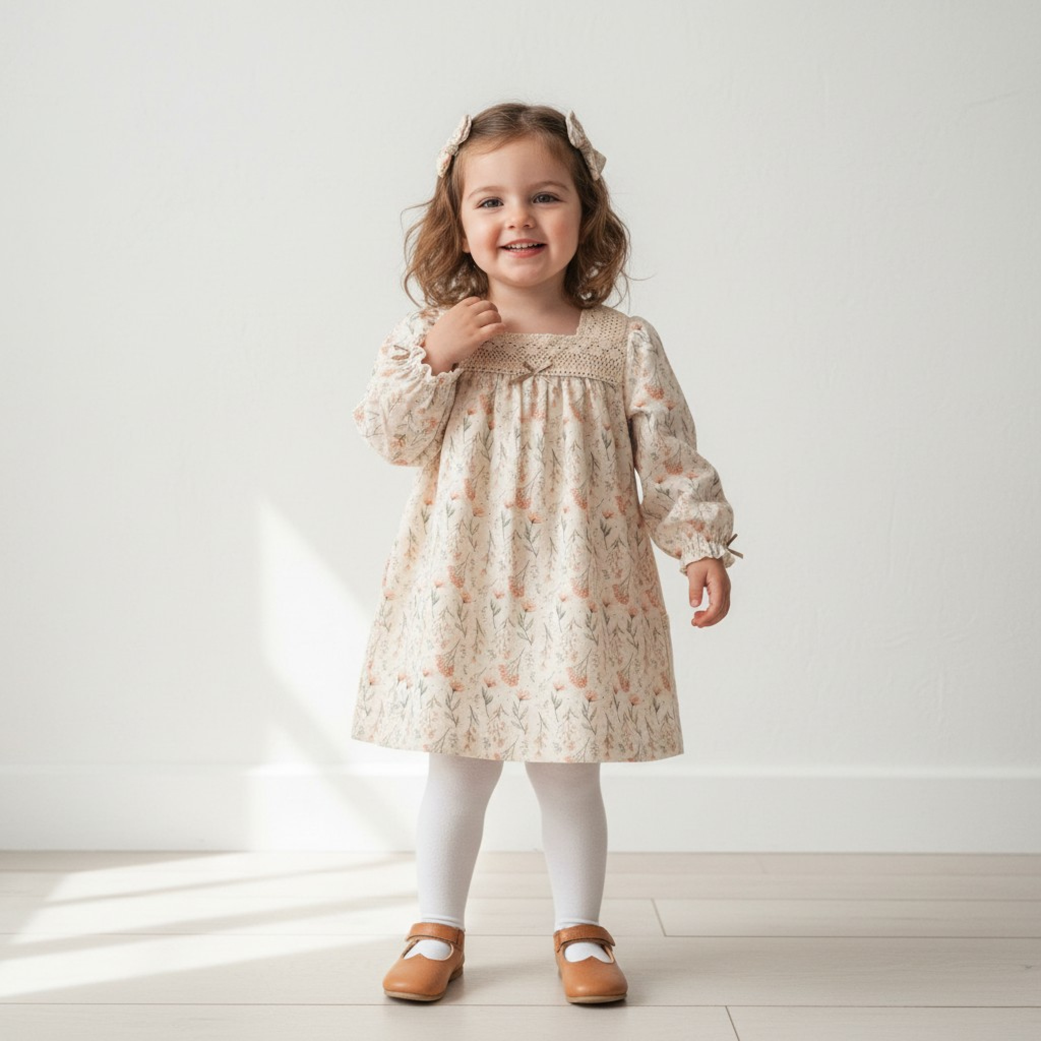 Tongs Baby 5806 8692023117838 TO5806P Cotton Fully lined Floral Dress & clips (6-36 months)