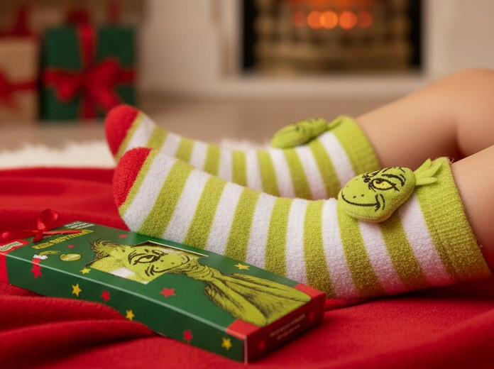 Tick Tock 42B853/GRNH  TT42B853 Rattle Boxed  cosy  Grinch Sock