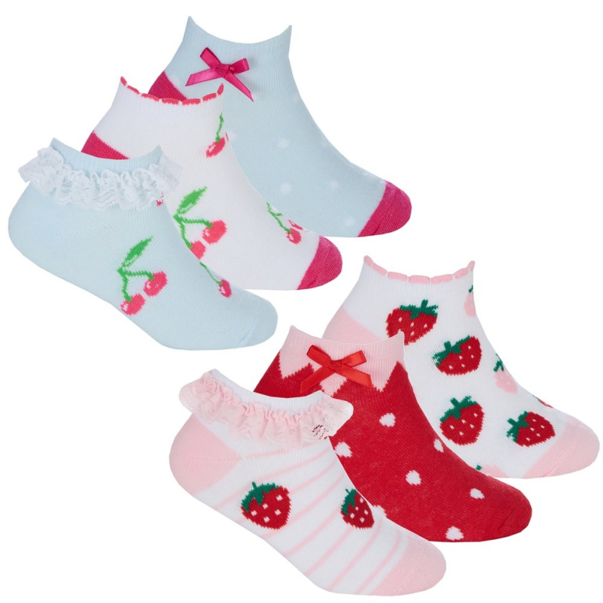 Tick Tock 43B874 5056188222678 TT43B874 Cherry & Strawberry trainer liner & lace socks (6-3.5)