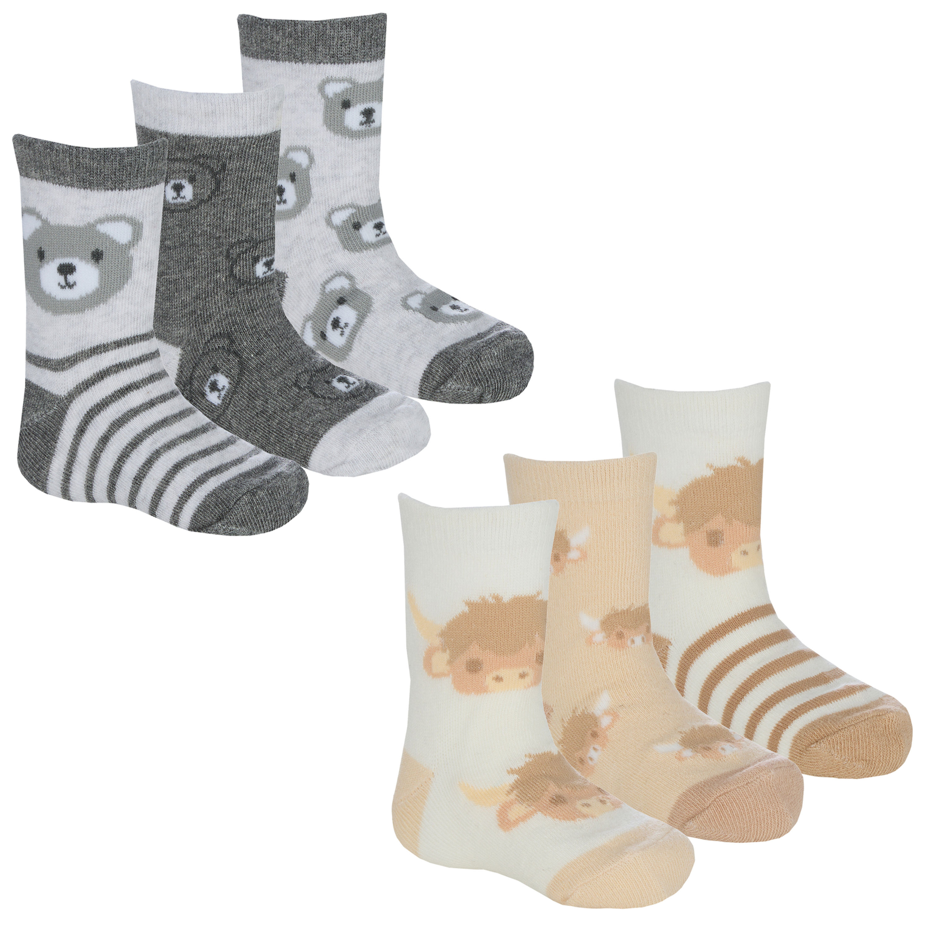 Tick Tock 44B1043  TT44B1043 Triple Pack Highland Cow/Bear Socks (0-5.5)