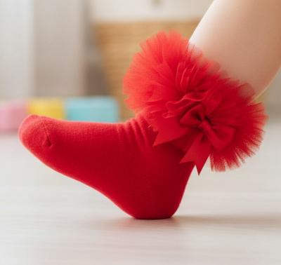 TT44B882R  Red "Bow" Tutu Socks  (0-5.5)