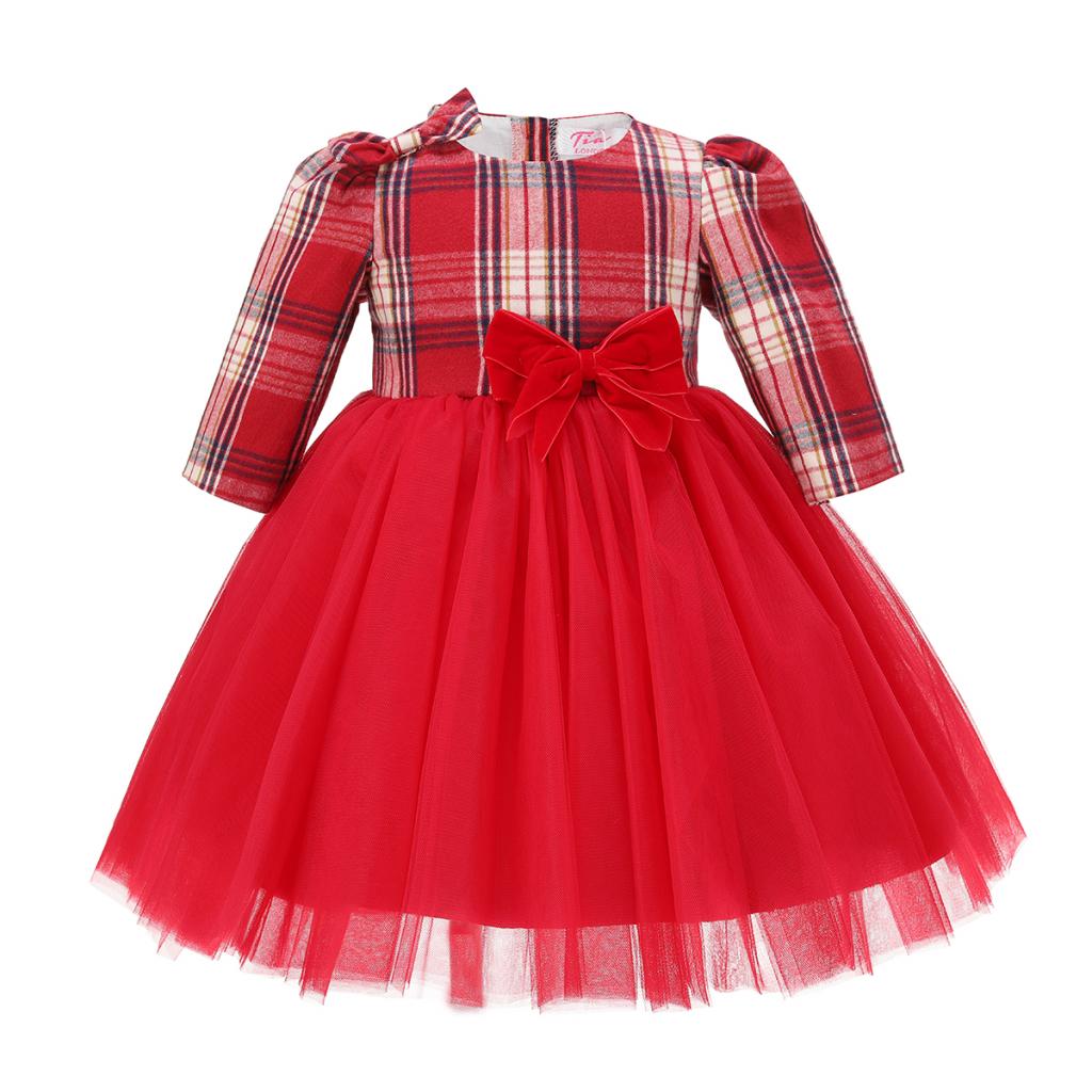 Tia London   TiK239_R Red Tartan Tulle Dress (0-24 months)
