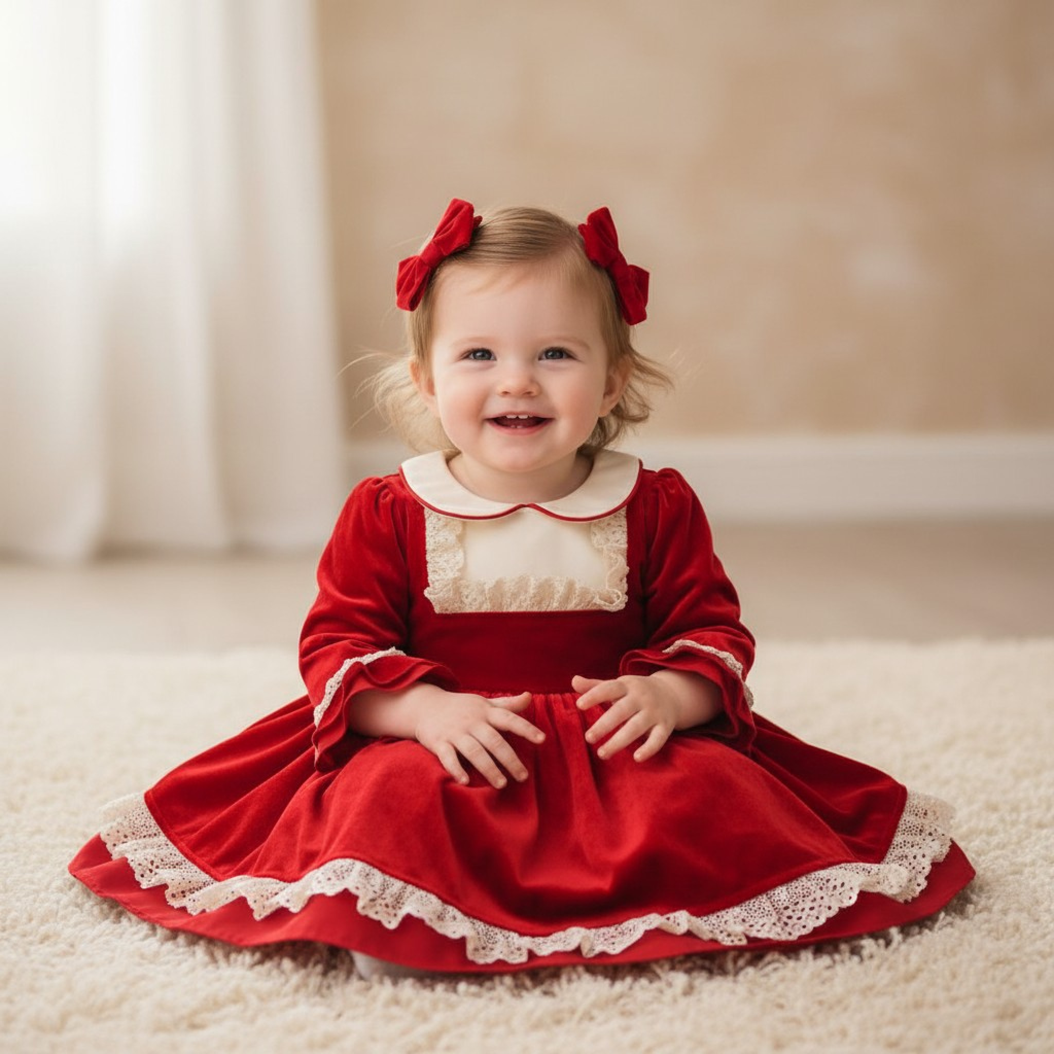 Tia London China * TiK249R-A Velvet Frilled Dress SINGLE choose(0-24 months)