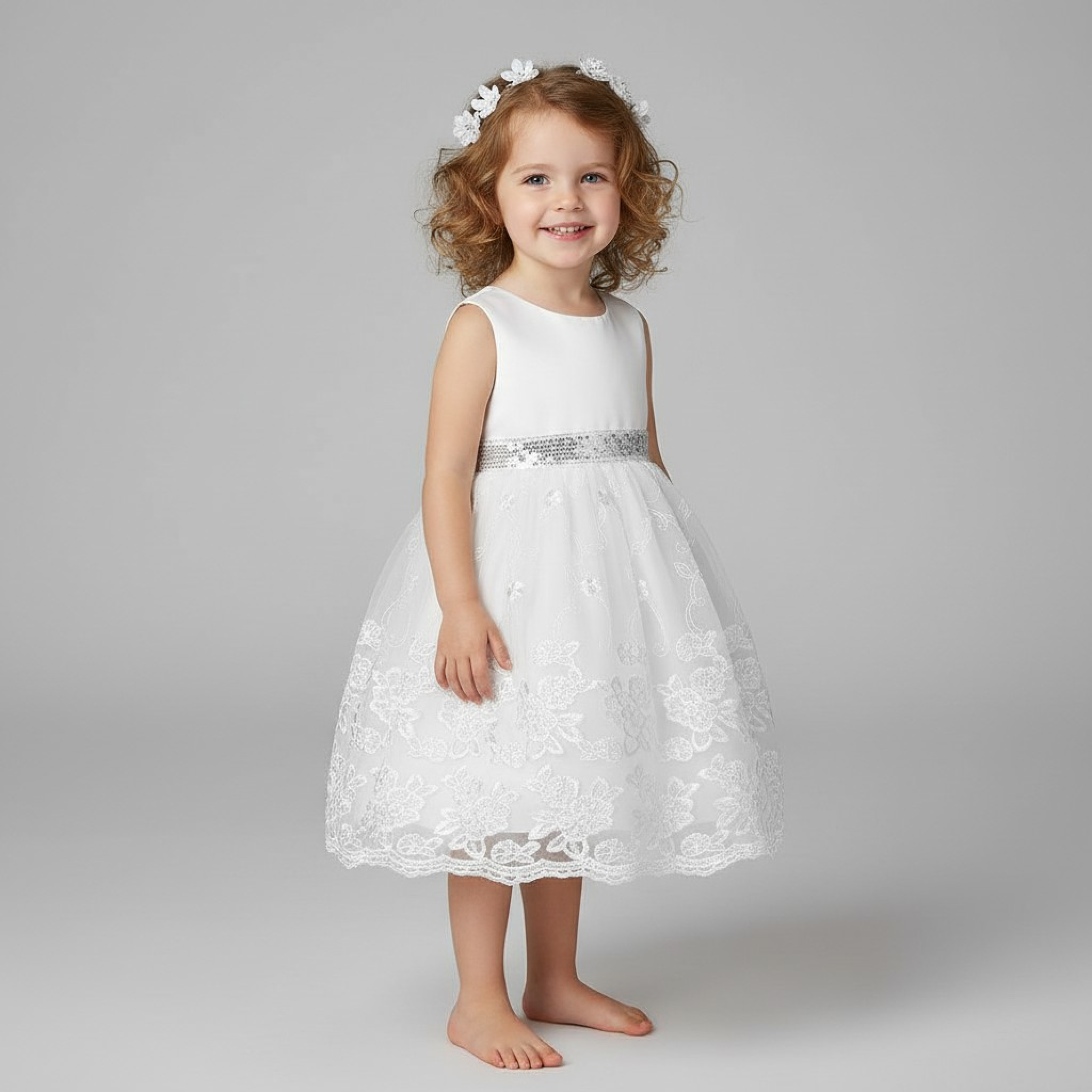 Claire Couture China * Tia8809-W White  Sequin Sash  Dress (1-4 years)