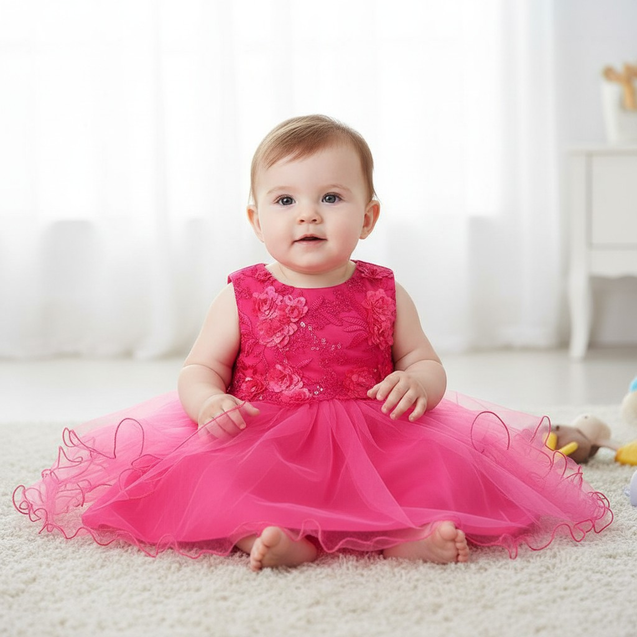 Tia London China * TiaH100-HP Hot Pink Appliqued Dress(0-9 months)