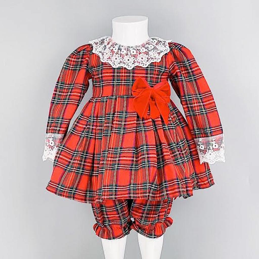 Tia London  * TLK2161R Red Tartan Laced Bow Dress Set (0-24 months)