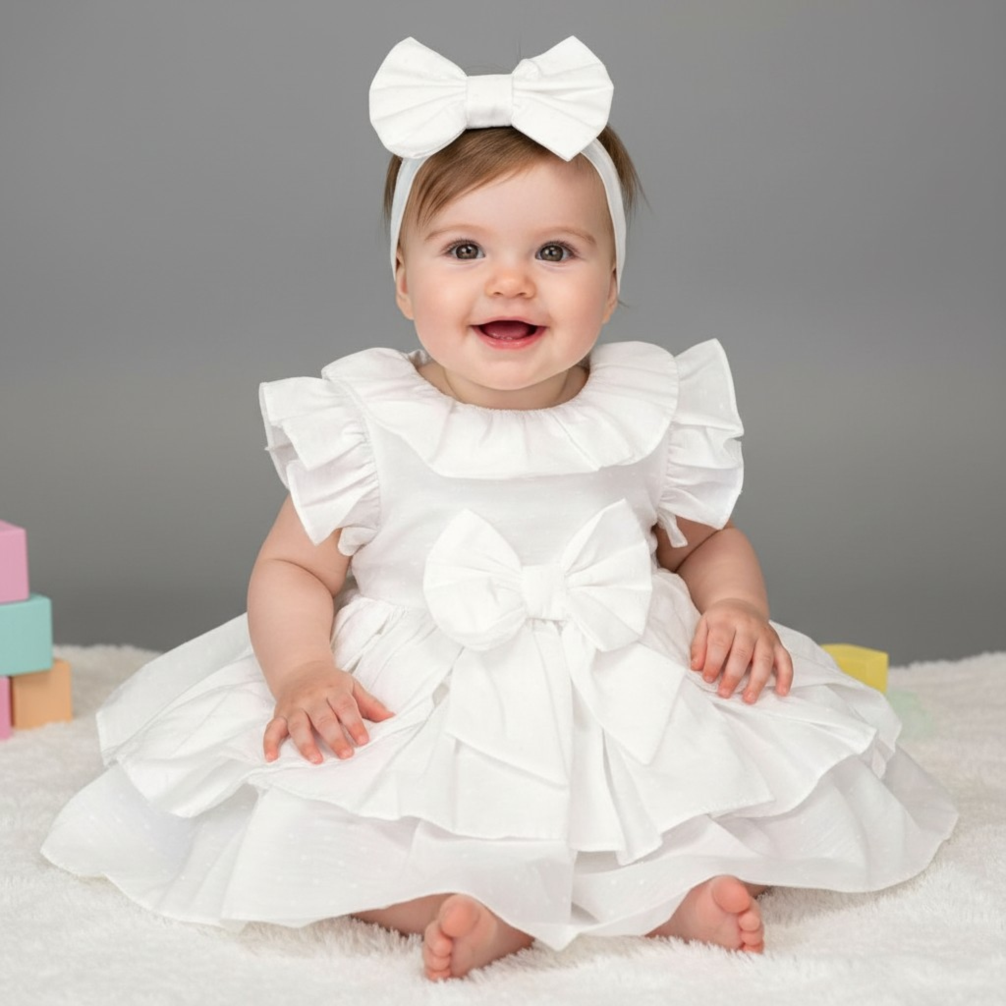 Visara & Vivaki 0434 * VS0434-W Dobby Dot Frilled Dress Set (6-36 months)