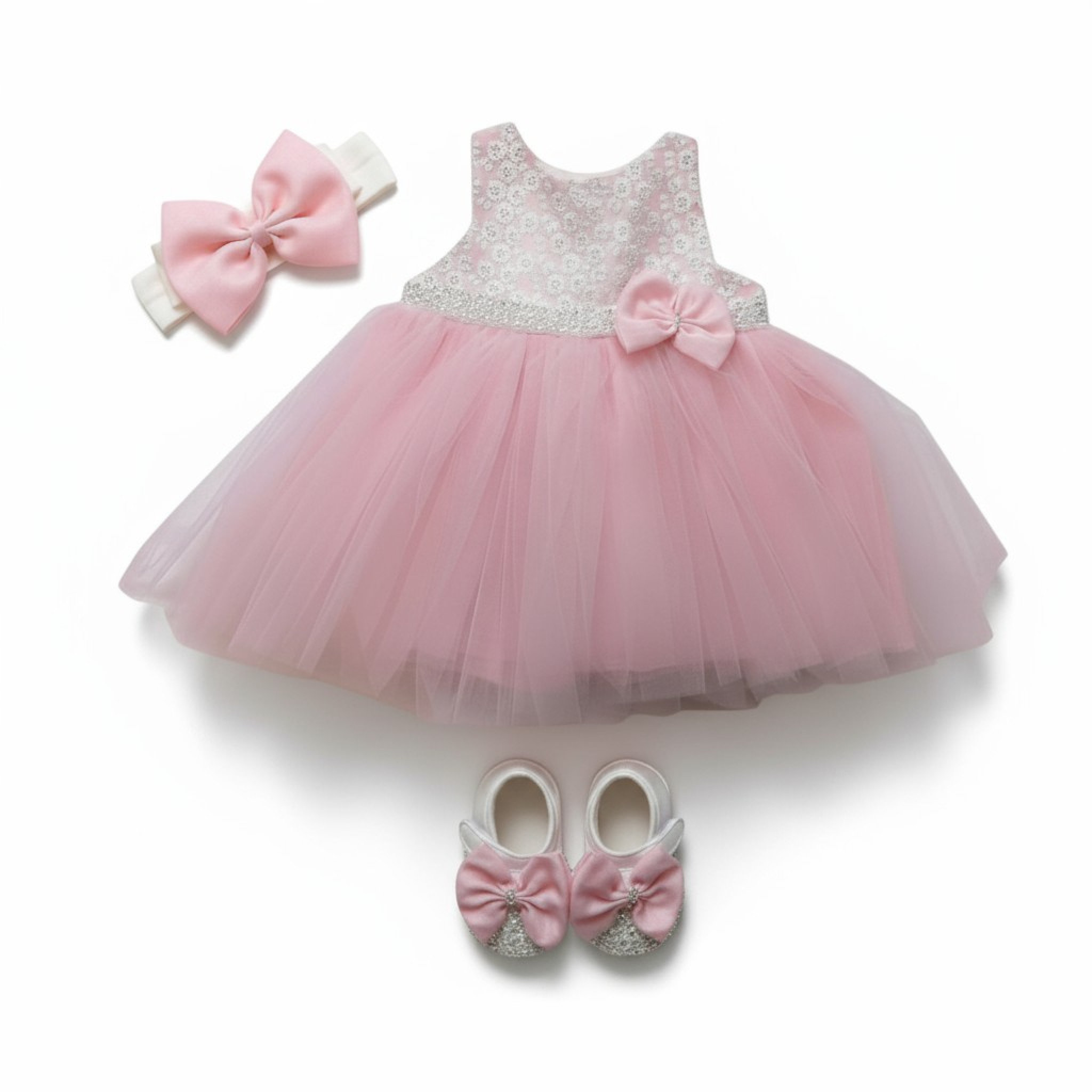 Visara & Vivaki  8698611050037 VS05003-P  "Pearl and Diamonte" Dress Set (0-12 months)
