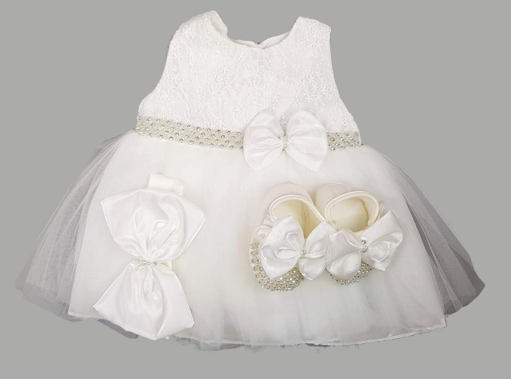 Visara & Vivaki  8698611050037 VS05003A-I Ivory "Pearl and Diamonte" Dress Set (0-12 months)