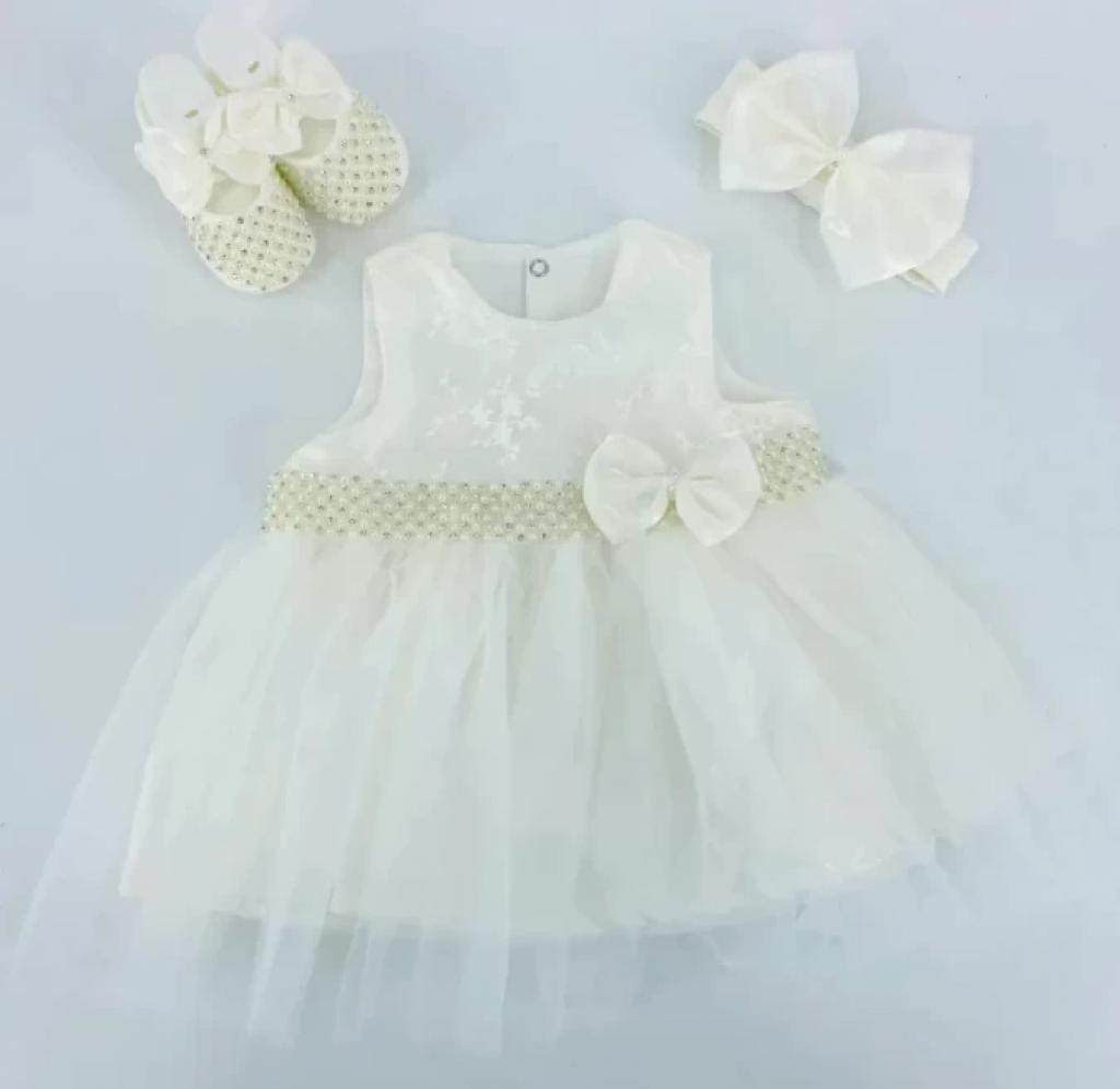 Visara & Vivaki  8698611050037 VS05003AI Ivory "Pearl and Diamonte" Dress Set (0-12 months)