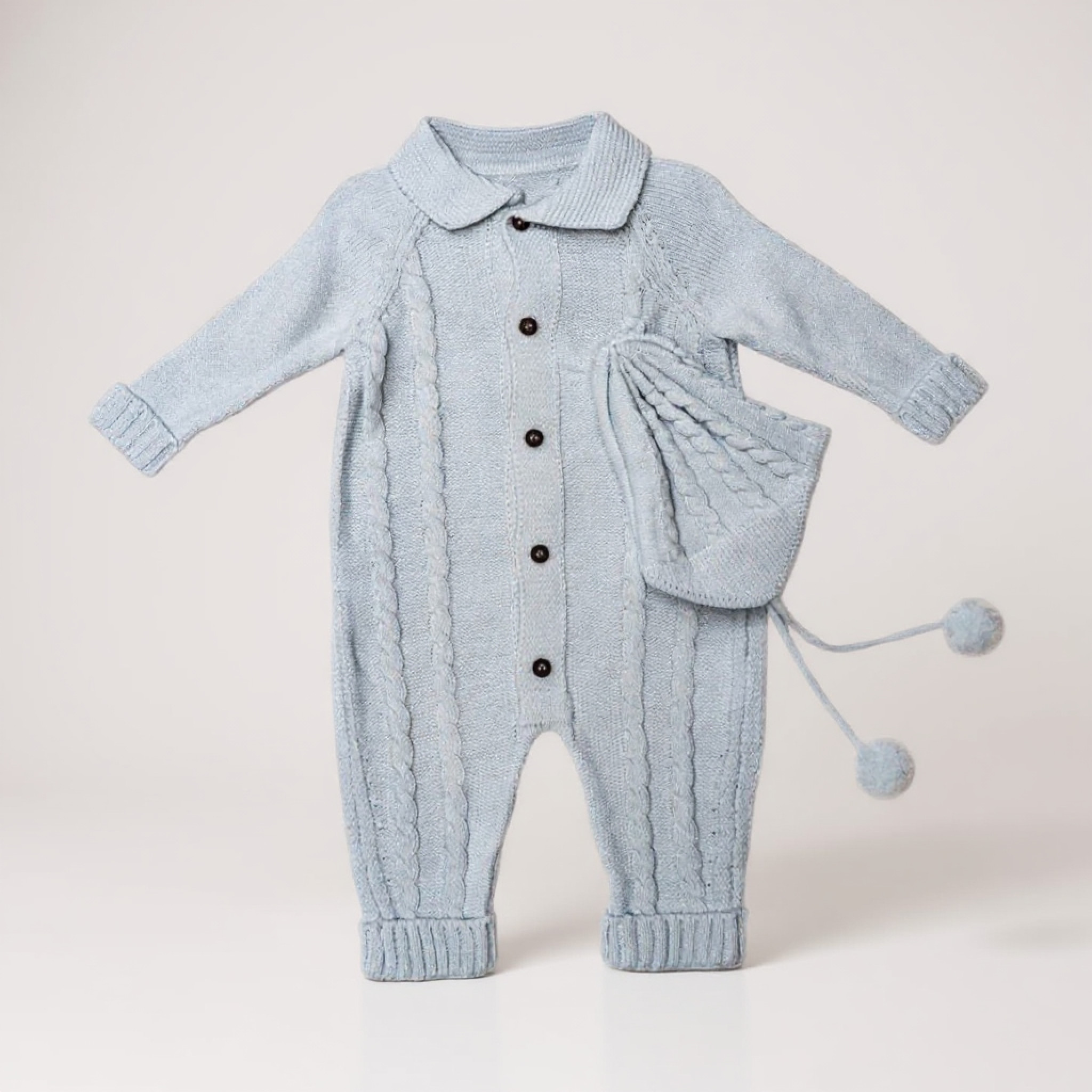 Visara & Vivaki 1397 5038579013973 VS2065-S Sky Cotton Knitted Romper and hat (0-9m)