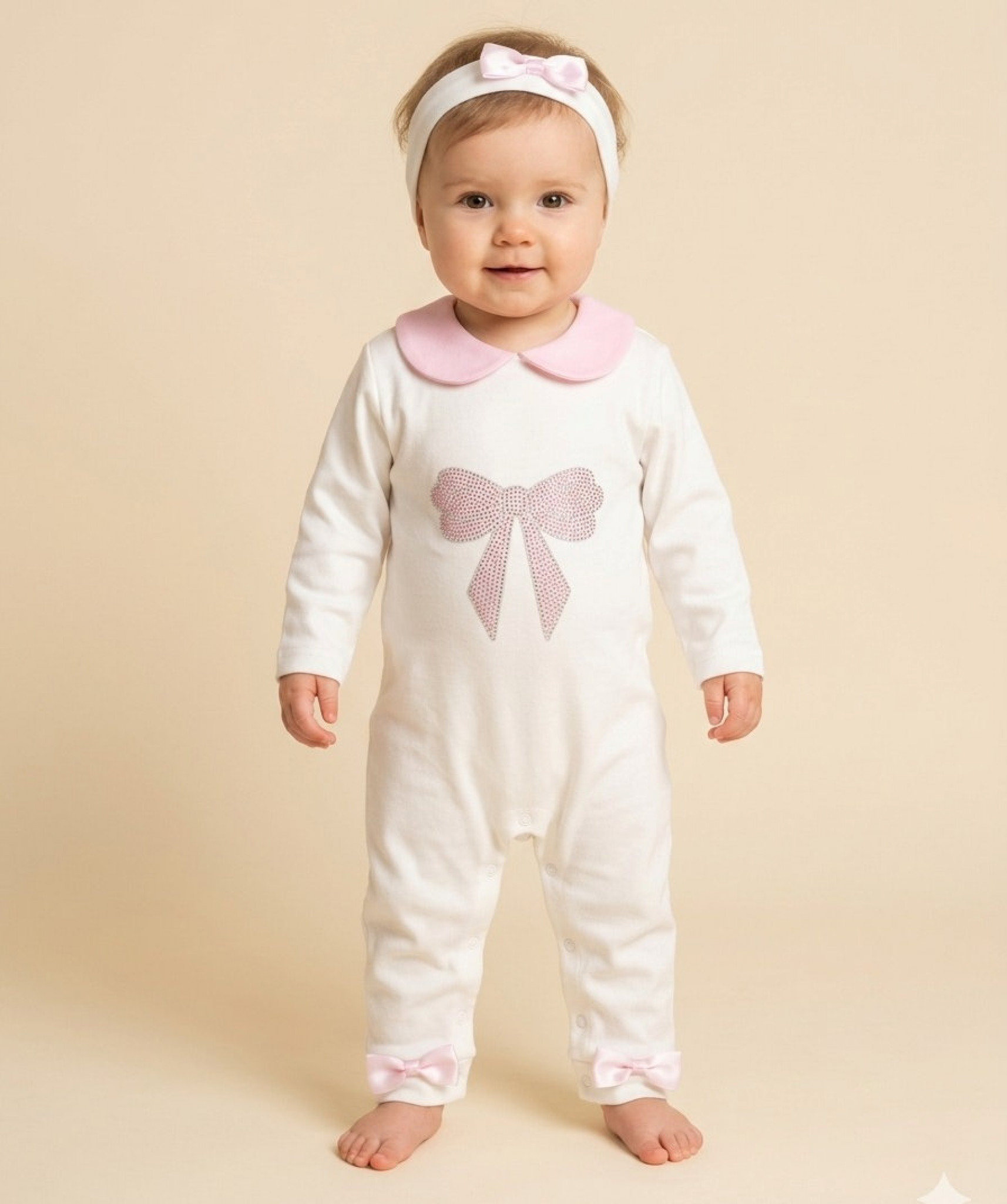 Visara & Vivaki ROMPER26105 8698611261051 VS26105-IP Diamante Bow Romper  Set (0-9 months)