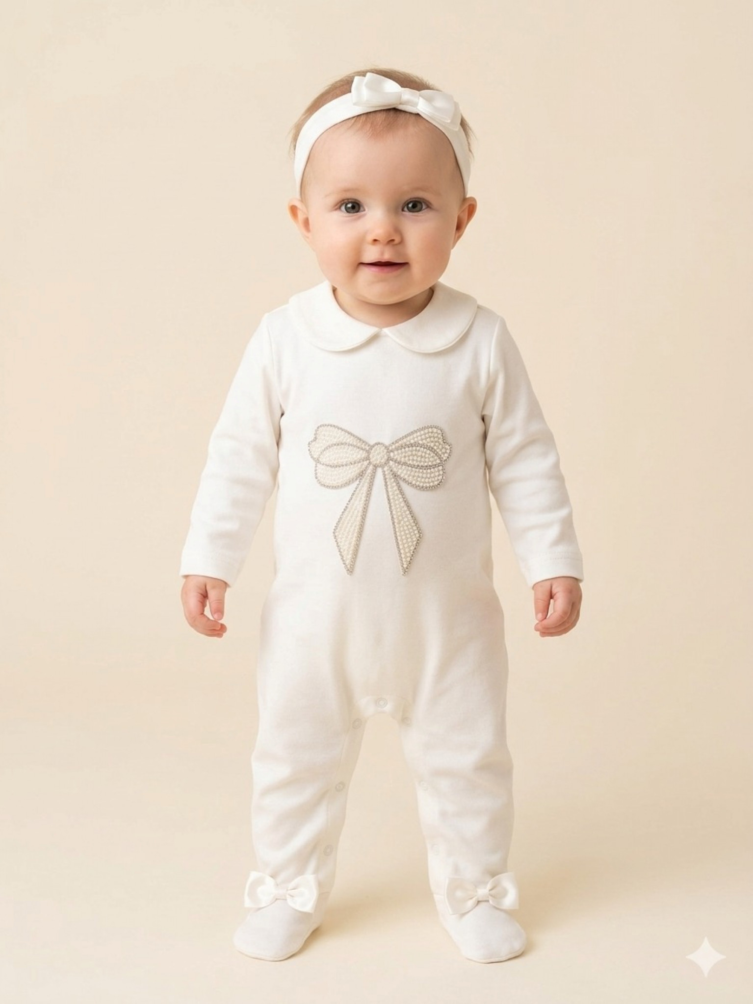 Visara & Vivaki ROMPER26105 8698611261051 VS26105-I Diamante Bow Romper  Set (0-9 months)