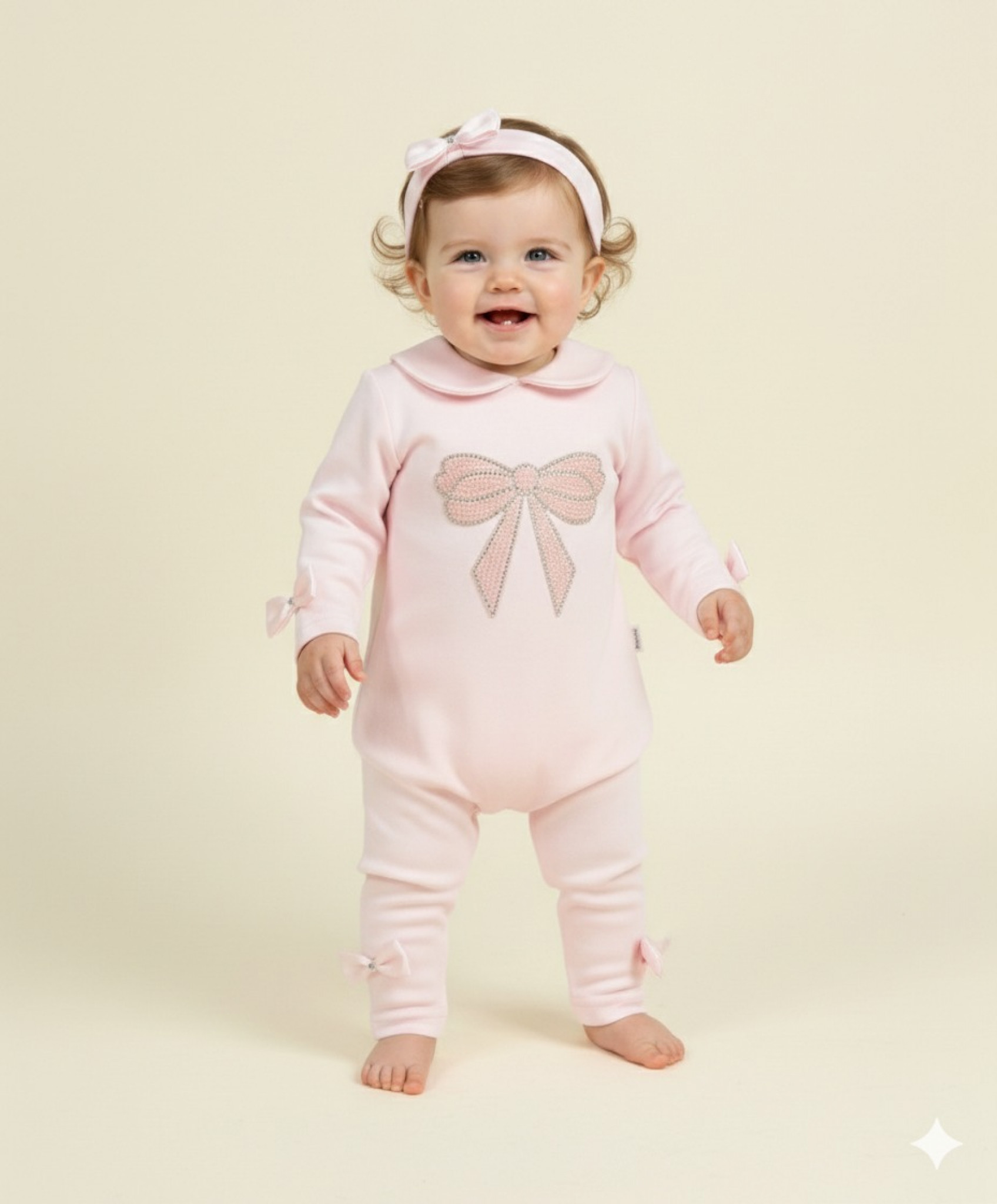 Visara & Vivaki ROMPER26105 8698611261051 VS26105-P Diamante Bow Romper  Set ( 0-9 months)