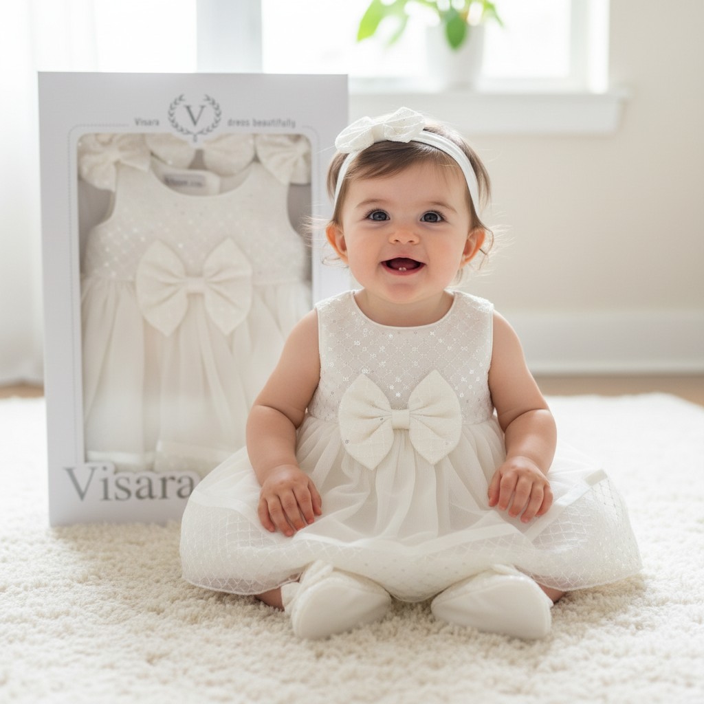 Visara & Vivaki  * VS262W Boxed Sequin Dress, shoes & headband (Choose 0-9 months)