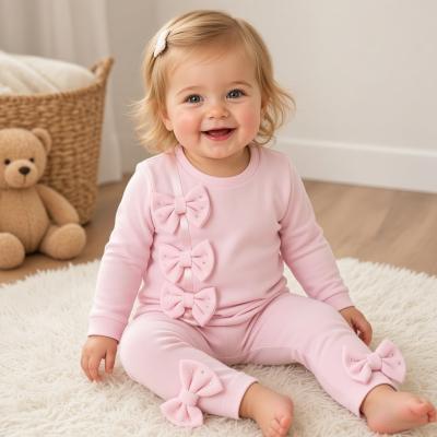 VS6904I   Ivory/Pink Sparkle  Triple Bow two Piece  ( 6-24 months)