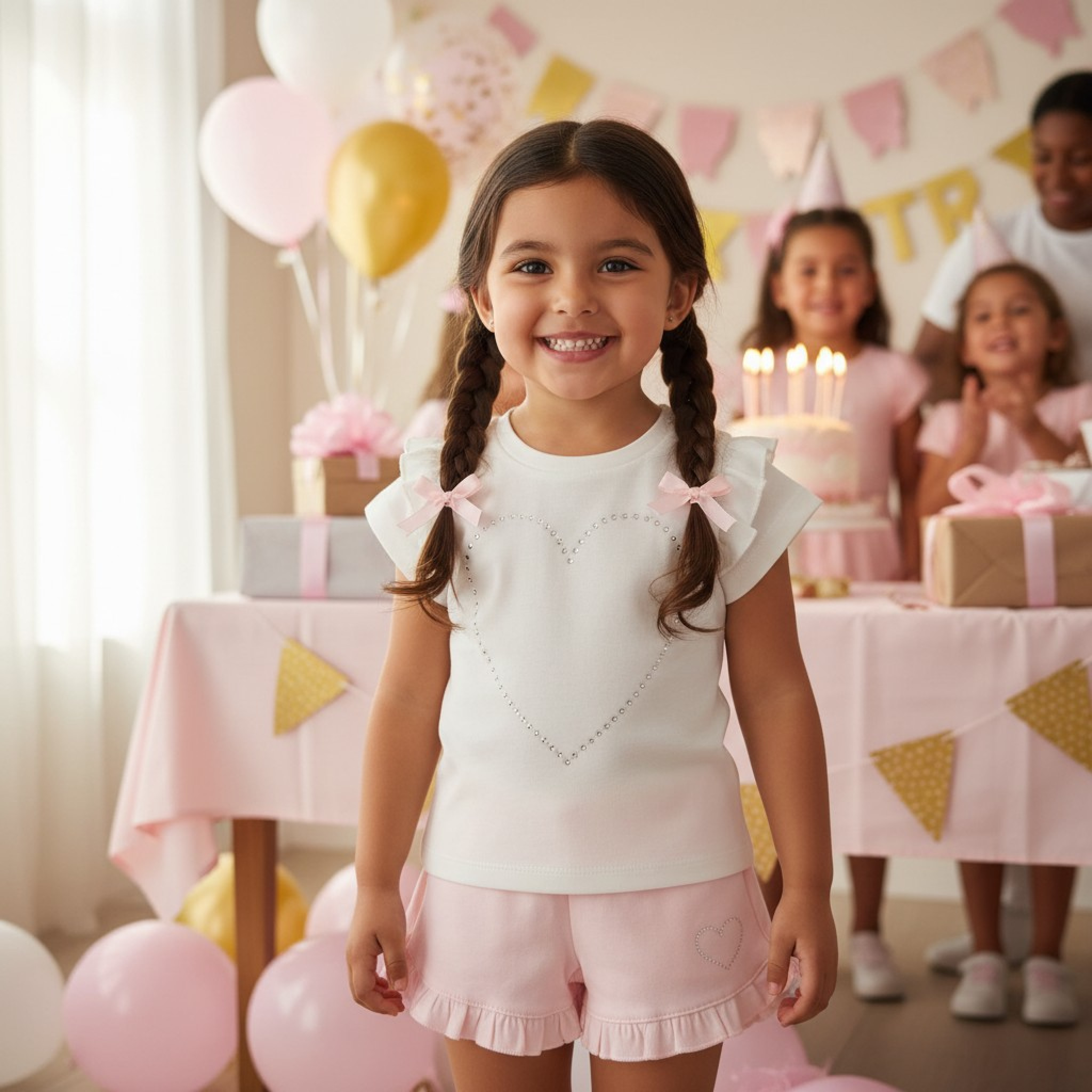 Visara & Vivaki 8891 8680440588911 VS8891IP-B Diamante Heart Shorts Set ( 2-6 years  )