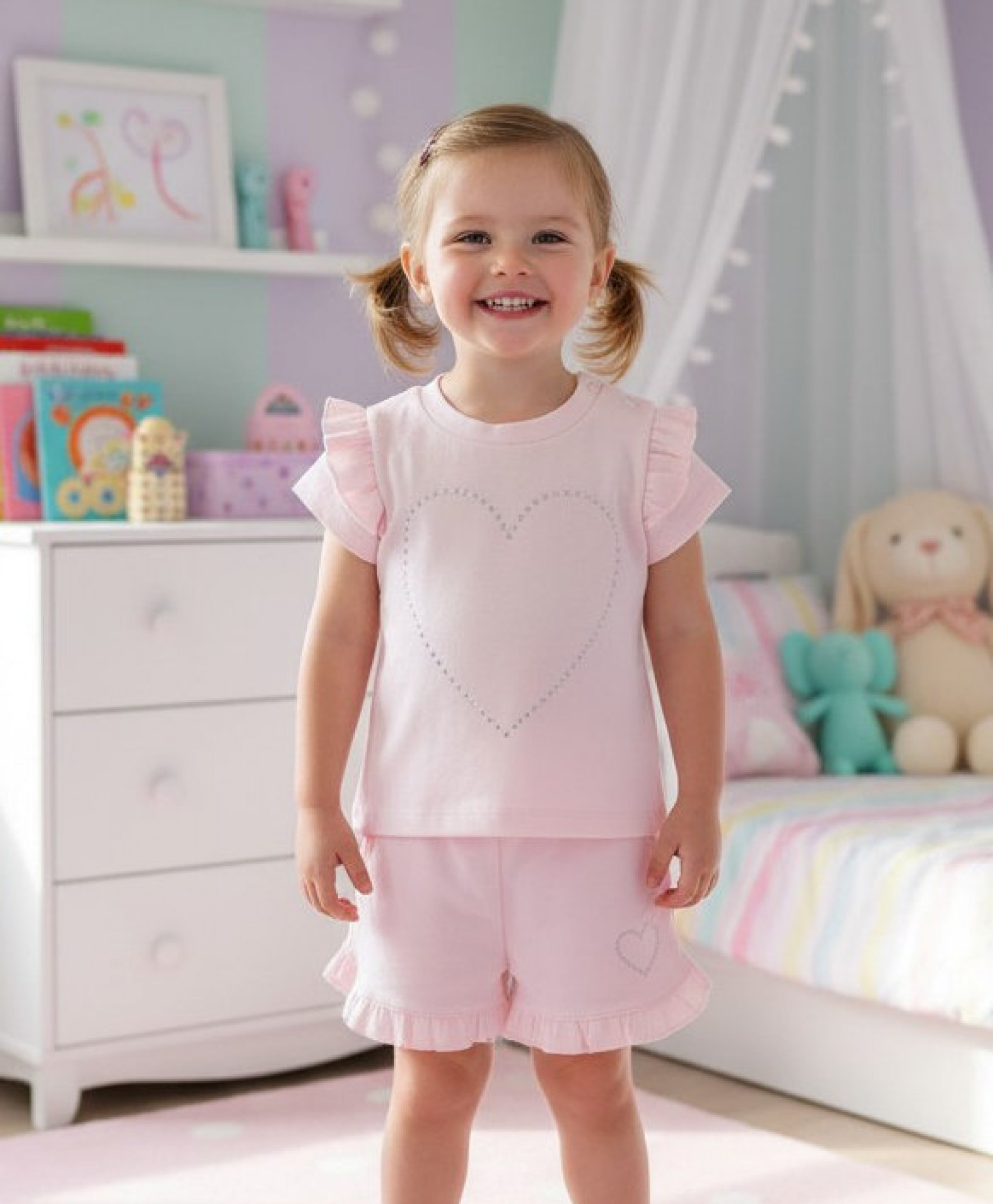 Visara & Vivaki 8891 8680440588911 VS8891P-B Diamante Heart Shorts Set ( 2-6 years  )