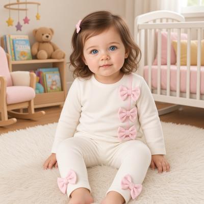 VS8904-W  White/Pink Sparkle  Triple Bow two Piece ( 6-24 months)