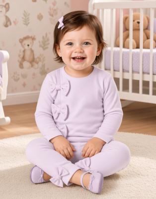 VS8904L   Lilac Sparkle  Triple Bow two Piece  ( 6-24 months)
