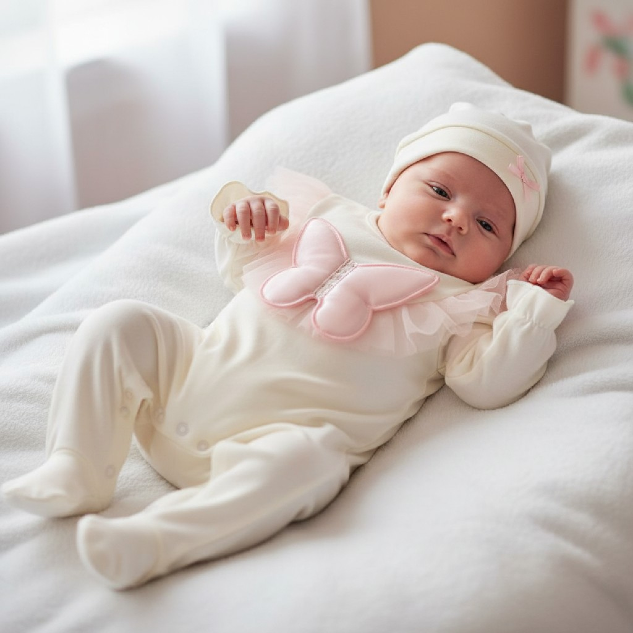 Visara & Vivaki 00259 8698611002593 VV00259-WP White "Butterfly" All In One Set (0-9 months)