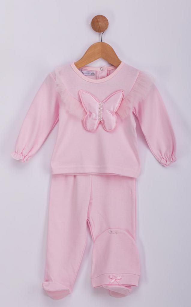 Visara & Vivaki 00260 8698611002609 VV00260-P Pink "Butterfly" Three Piece Set (0-9 months)