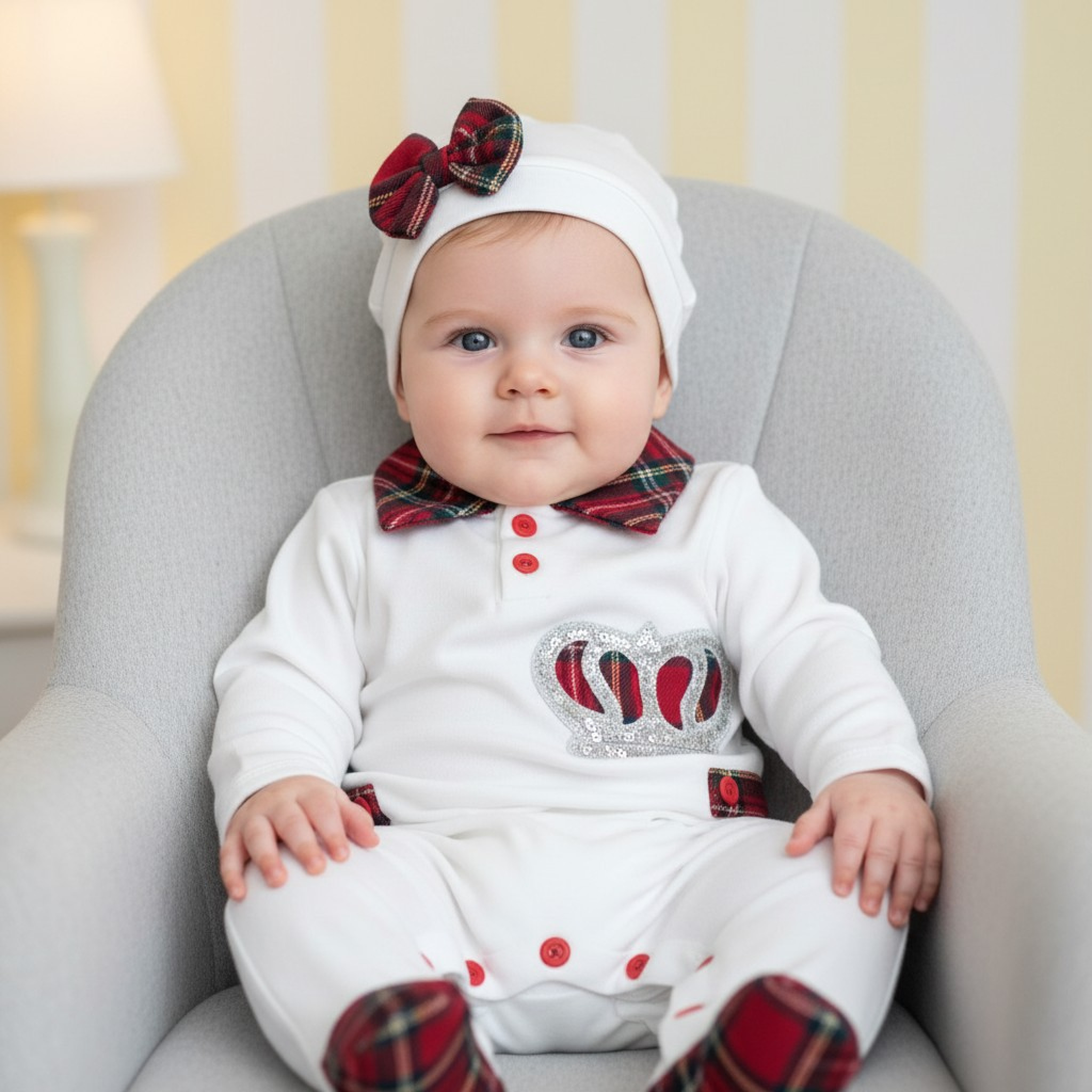 Visara & Vivaki   VV1505-W Tartan All In One and Hat (0-9 months)