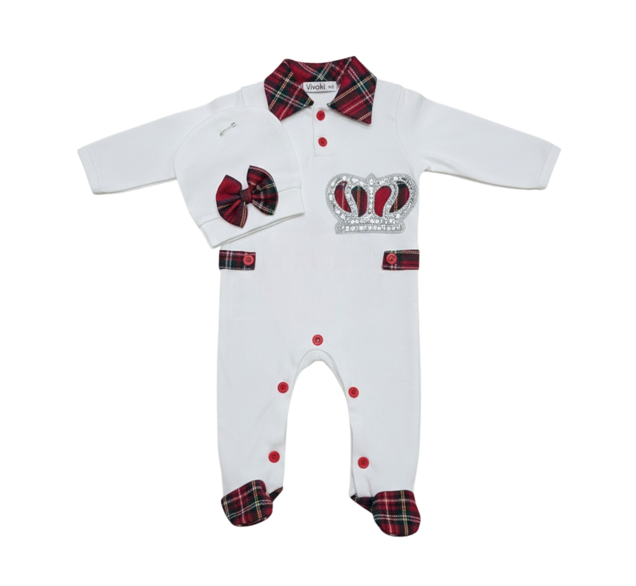 Visara & Vivaki   VV1505W Tartan All In One and Hat (0-9 months)