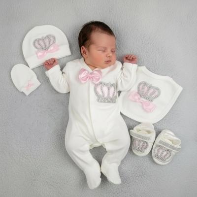 VV22001--IP  Ivory/Pink Crown Layette  (0-6 months)