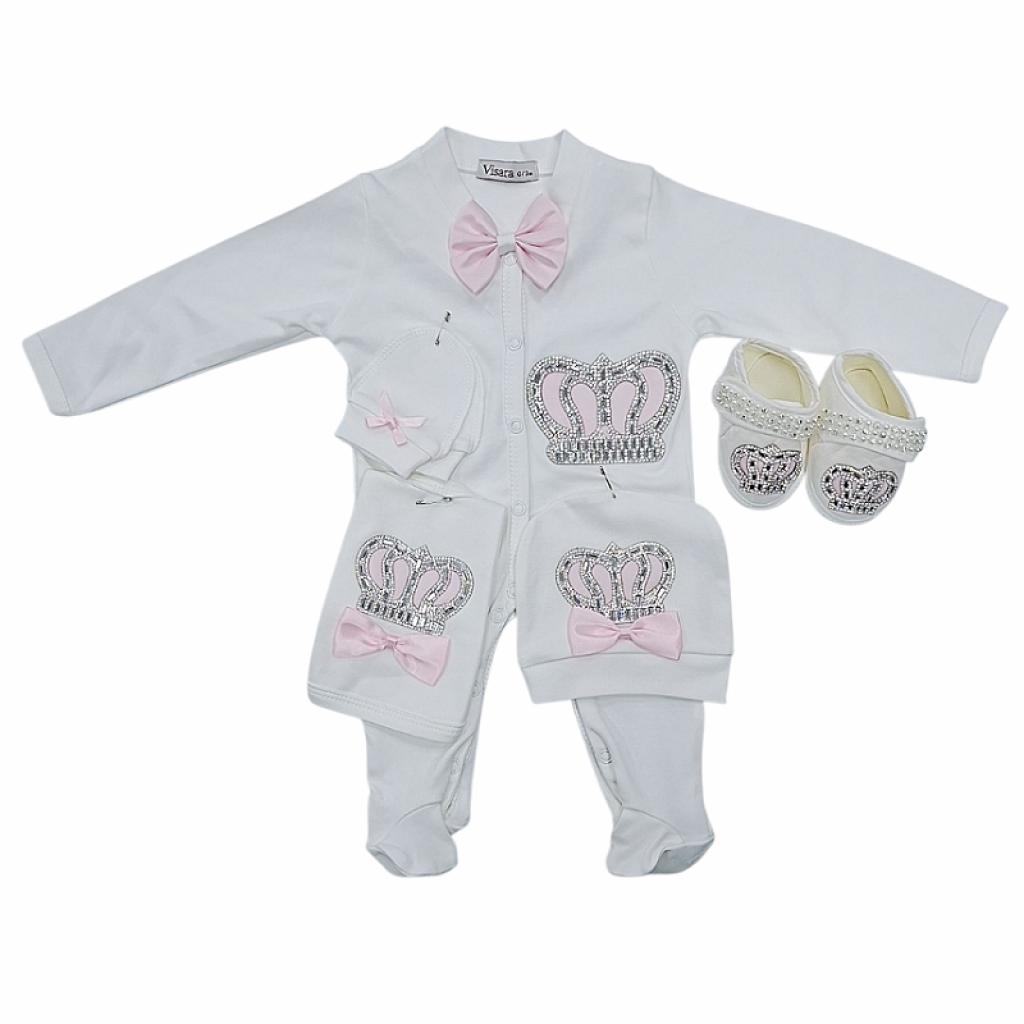 Visara & Vivaki  * VV22001-IP Ivory/Pink Crown Layette (0-6 months)